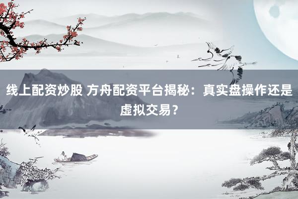 线上配资炒股 方舟配资平台揭秘：真实盘操作还是虚拟交易？