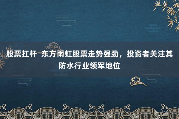 股票扛杆  东方雨虹股票走势强劲，投资者关注其防水行业领军地位