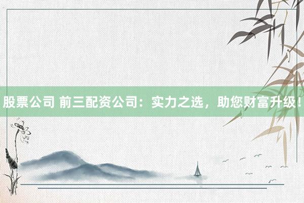 股票公司 前三配资公司：实力之选，助您财富升级！
