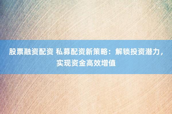 股票融资配资 私募配资新策略：解锁投资潜力，实现资金高效增值