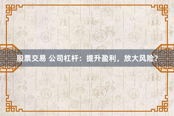 股票交易 公司杠杆：提升盈利，放大风险？